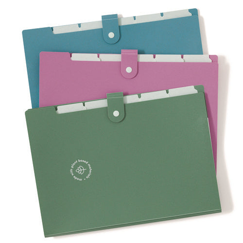 Image of U Brands U-Eco Six-Pocket Expandable Folder, 4.5" Expansion, 6 Sections, Snap Button Closure, 1/6-Cut Tabs, Letter Size, 3/Pack
