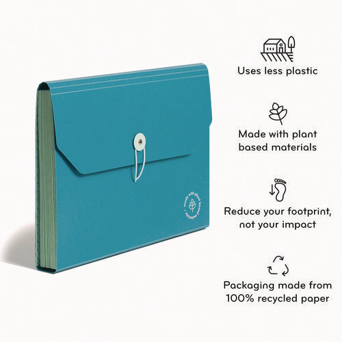 Image of U Brands U-Eco 13-Pocket Expandable File, 9.75" Expansion, 13 Sections; Button/Elastic Closure, 1/12-Cut Tabs, Letter Size, Ocean