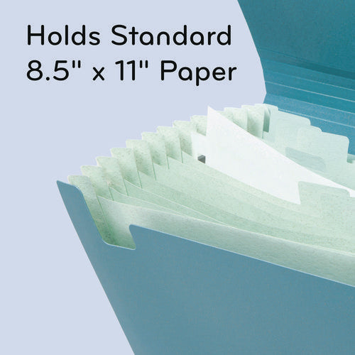 Image of U Brands U-Eco 13-Pocket Expandable File, 9.75" Expansion, 13 Sections; Button/Elastic Closure, 1/12-Cut Tabs, Letter Size, Ocean