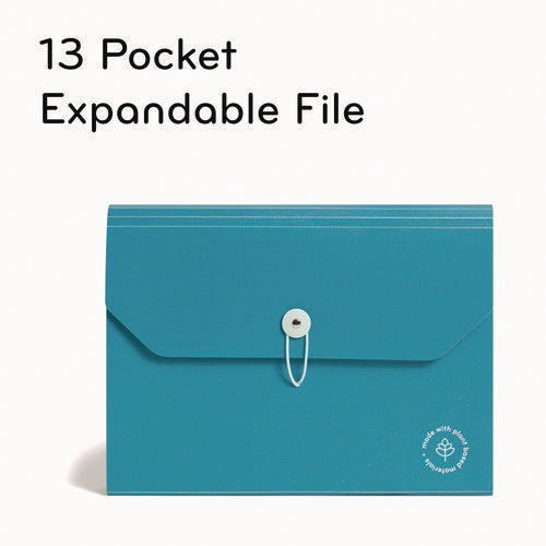 Image of U Brands U-Eco 13-Pocket Expandable File, 9.75" Expansion, 13 Sections; Button/Elastic Closure, 1/12-Cut Tabs, Letter Size, Ocean