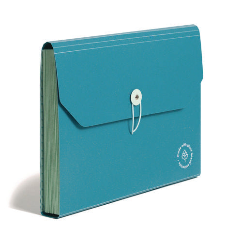 Image of U Brands U-Eco 13-Pocket Expandable File, 9.75" Expansion, 13 Sections; Button/Elastic Closure, 1/12-Cut Tabs, Letter Size, Ocean