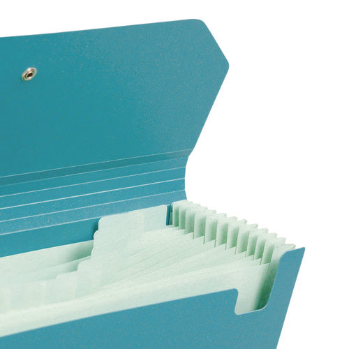 Image of U Brands U-Eco 13-Pocket Expandable File, 9.75" Expansion, 13 Sections; Button/Elastic Closure, 1/12-Cut Tabs, Letter Size, Ocean