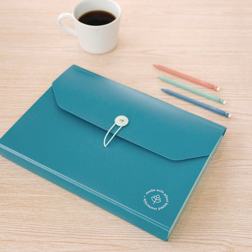Image of U Brands U-Eco 13-Pocket Expandable File, 9.75" Expansion, 13 Sections; Button/Elastic Closure, 1/12-Cut Tabs, Letter Size, Ocean