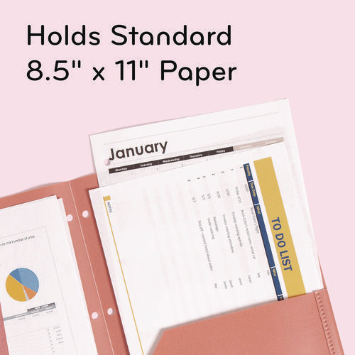 Image of U Brands U-Eco Poly Two-Pocket Folders, Three-Hole Punched, Poly/Wheat Straw, 11 x 8.5, Assorted,12/Pack