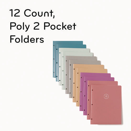 Image of U Brands U-Eco Poly Two-Pocket Folders, Three-Hole Punched, Poly/Wheat Straw, 11 x 8.5, Assorted,12/Pack