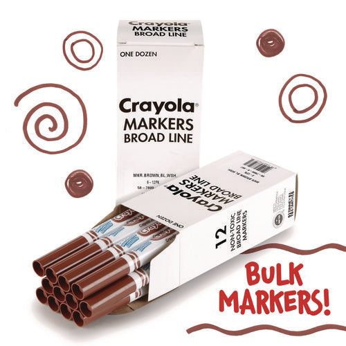 Image of Crayola® Broad Line Washable Markers, Broad Bullet Tip, Brown, 12/box