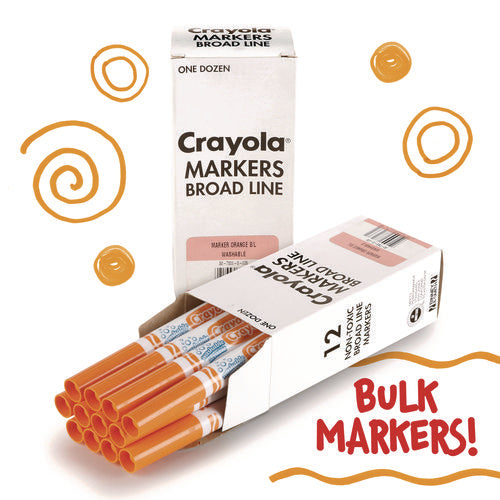 Image of Crayola® Broad Line Washable Markers, Broad Bullet Tip, Orange, 12/box