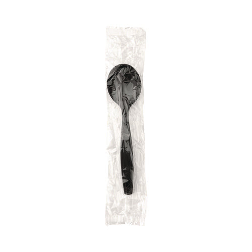 Image of Dixie® Individually Wrapped Heavyweight Soup Spoons, 5.75", Plastic, Black, 1,000/Carton