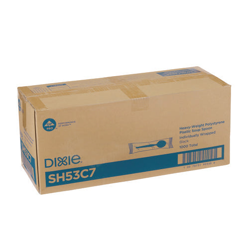 Image of Dixie® Individually Wrapped Heavyweight Soup Spoons, 5.75", Plastic, Black, 1,000/Carton
