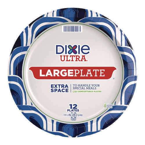 Image of Dixie® Heavy Duty Disposable Dinnerware, Large Plate, Paper, 11.5" dia, Floral, Blue/Yellow/White, 12/Pack