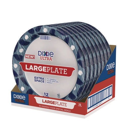 Image of Dixie® Heavy Duty Disposable Dinnerware, Large Plate, Paper, 11.5" dia, Floral, Blue/Yellow/White, 12/Pack