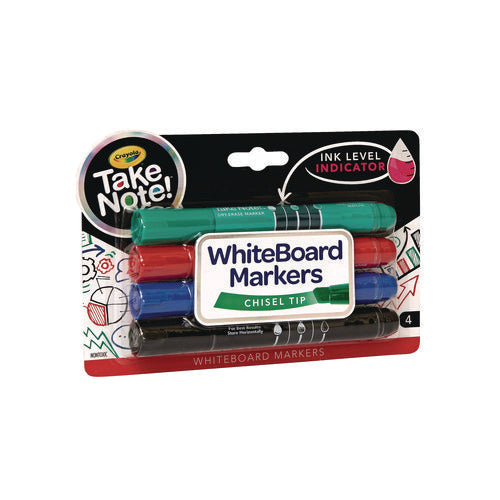 Image of Crayola® Take Note Dry Erase Markers, Chisel Tip, Assorted Colors, 4/Set
