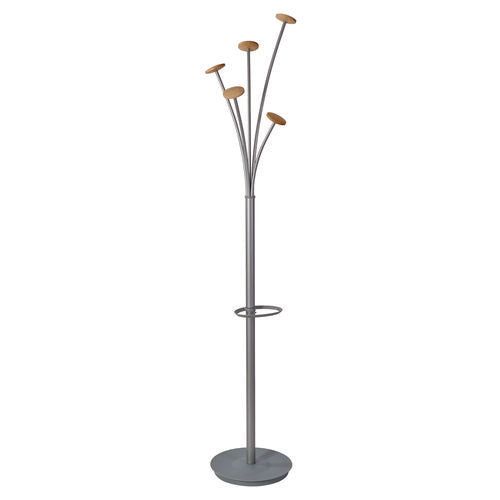 Image of Alba Festival Coat Stand with Umbrella Holder, Five Knobs, 13.97 x 14 x 73.62, Gray