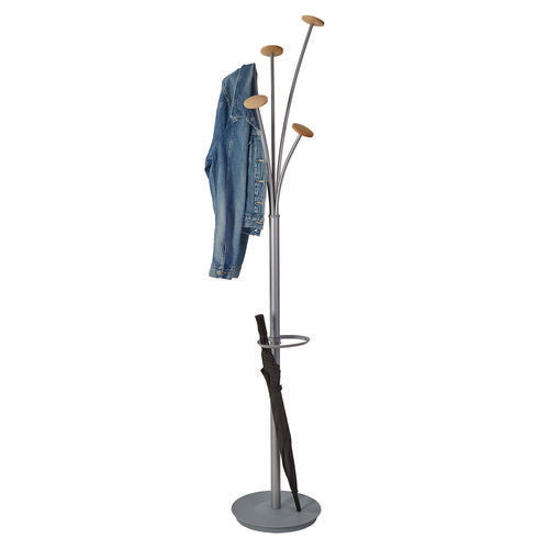 Image of Alba Festival Coat Stand with Umbrella Holder, Five Knobs, 13.97 x 14 x 73.62, Gray
