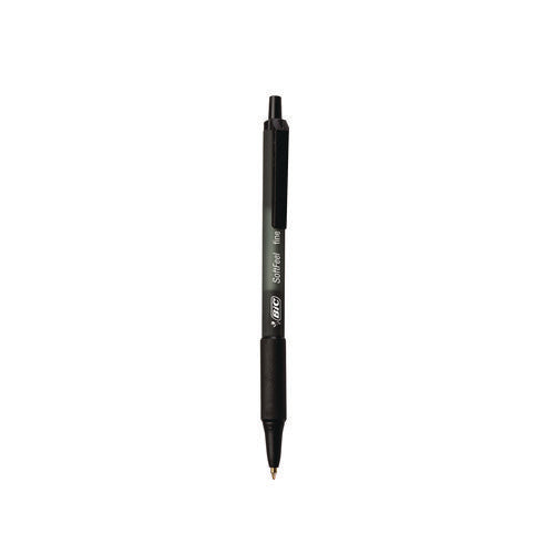 Image of BIC® Soft Feel Ballpoint Pen, Retractable, Medium 1 Mm, Black Ink, Black Barrel, Dozen