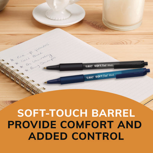 Image of BIC® Soft Feel Ballpoint Pen, Retractable, Medium 1 Mm, Black Ink, Black Barrel, Dozen