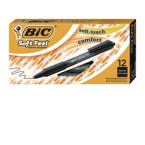 Image of BIC® Soft Feel Ballpoint Pen, Retractable, Medium 1 Mm, Black Ink, Black Barrel, Dozen