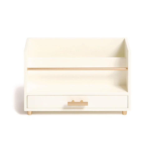 Image of U Brands Juliet Desk Organizer, 3 Compartments, 1 Drawer, 9.5" x 4.2" x 4.9", White/Gold, Wood/Metal