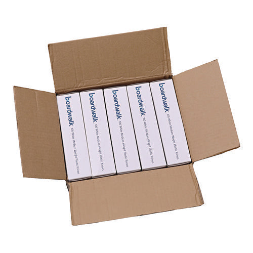 Image of Boardwalk® Mediumweight Polystyrene Cutlery, Fork, Plastic, White, 100/Box, 10 Boxes/Carton