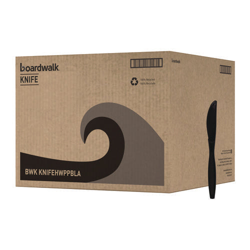 Image of Boardwalk® Heavyweight Polypropylene Cutlery, Knife, Plastic, Black, 1,000/Carton