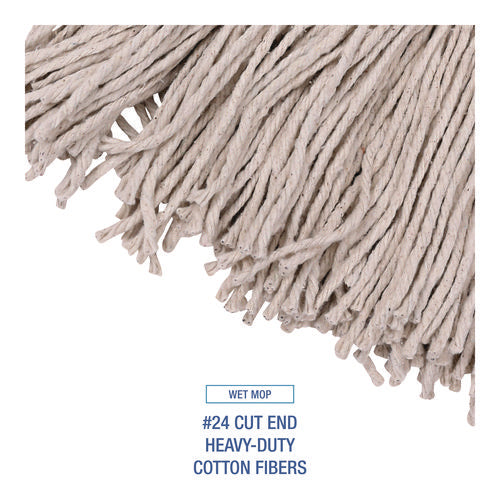 Image of Boardwalk® Cotton Cut End Mop Kit, #24 Natural Cotton Head, 60" Yellow Metal/plastic Handle