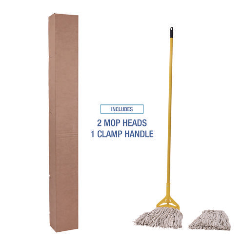 Image of Boardwalk® Cotton Cut End Mop Kit, #24 Natural Cotton Head, 60" Yellow Metal/plastic Handle