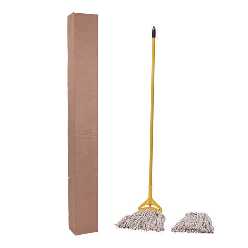 Image of Boardwalk® Cotton Cut End Mop Kit, #24 Natural Cotton Head, 60" Yellow Metal/plastic Handle