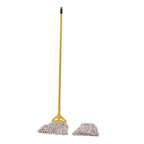 Image of Boardwalk® Cotton Cut End Mop Kit, #24 Natural Cotton Head, 60" Yellow Metal/plastic Handle