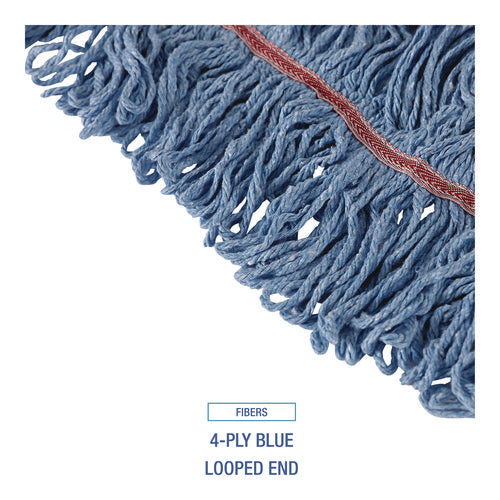 Image of Boardwalk® Cotton Mop Heads, Cotton/synthetic, Large, Looped End, Wideband, Blue, 12/ct