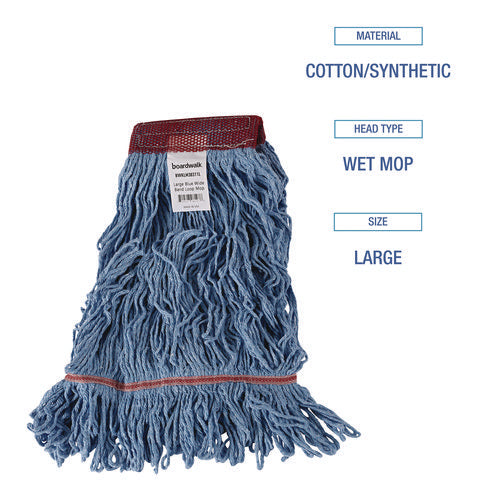 Image of Boardwalk® Cotton Mop Heads, Cotton/synthetic, Large, Looped End, Wideband, Blue, 12/ct