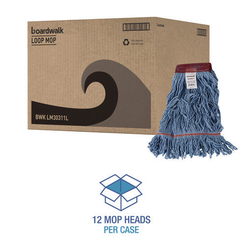 Image of Boardwalk® Cotton Mop Heads, Cotton/synthetic, Large, Looped End, Wideband, Blue, 12/ct