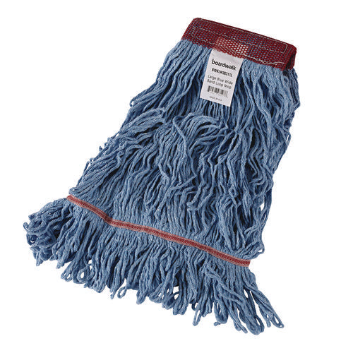 Image of Boardwalk® Cotton Mop Heads, Cotton/synthetic, Large, Looped End, Wideband, Blue, 12/ct