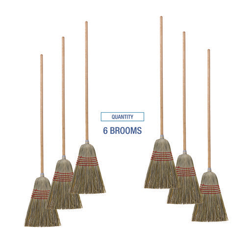 Image of Boardwalk® Corn/fiber Brooms, Corn/yucca Bristles, 53.5" Overall Length, Natural, 6/carton