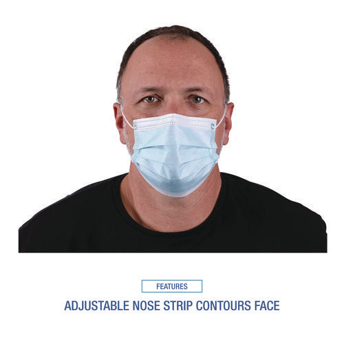 Image of Boardwalk® Three-Ply General Use Face Mask, Blue, 50/box, 40 Boxes/carton