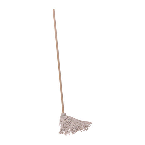 Image of Boardwalk® Cotton Deck Mop, #16 White Cotton Head, 50" Wood Handle, 12/Carton