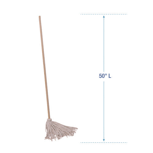 Image of Boardwalk® Cotton Deck Mop, #16 White Cotton Head, 50" Wood Handle, 12/Carton
