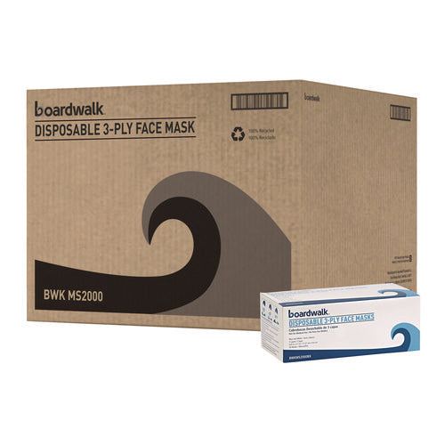 Image of Boardwalk® Three-Ply General Use Face Mask, Blue, 50/box, 40 Boxes/carton