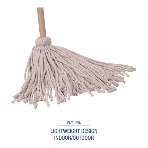 Image of Boardwalk® Cotton Deck Mop, #16 White Cotton Head, 50" Wood Handle, 12/Carton