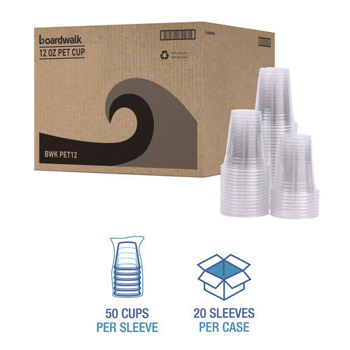 Image of Boardwalk® Clear Plastic Cold Cups, 12 oz, 50/Sleeve, 20 Sleeves/Carton