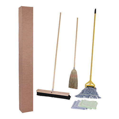 Image of Boardwalk® Cleaning Kit, Medium Blue Cotton/rayon/synthetic Head, 60" Natural/yellow Wood/metal Handle