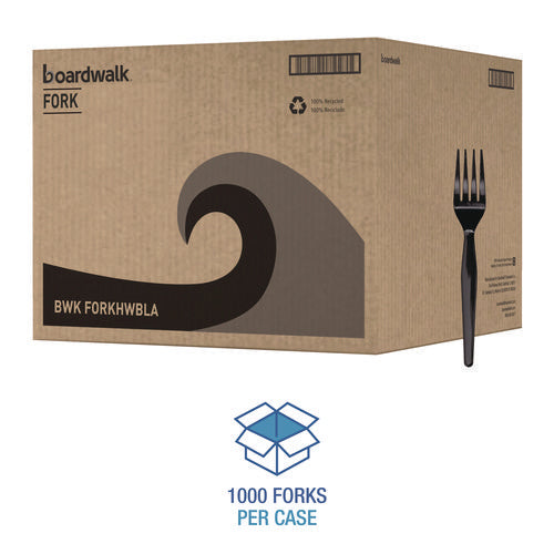Image of Boardwalk® Heavyweight Polystyrene Cutlery, Fork, Plastic, Black, 1,000/Carton