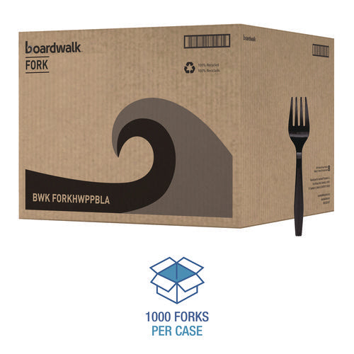 Image of Boardwalk® Heavyweight Polypropylene Cutlery, Fork, Plastic, Black, 1,000/Carton