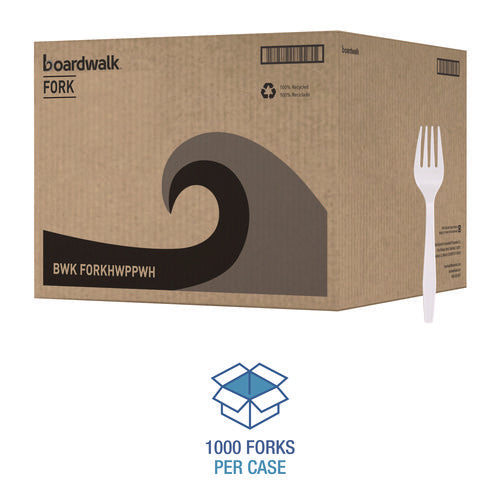 Image of Boardwalk® Heavyweight Polypropylene Cutlery, Fork, Plastic, White, 1,000/Carton