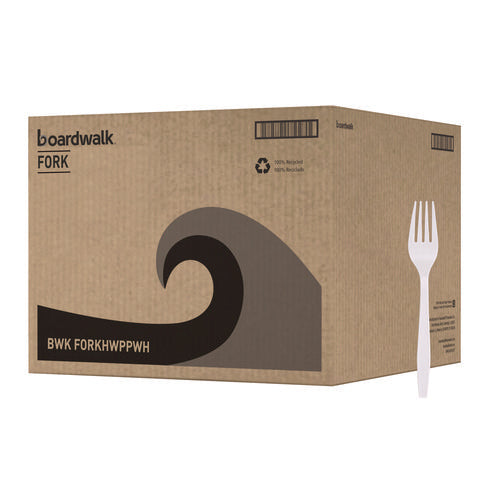 Image of Boardwalk® Heavyweight Polypropylene Cutlery, Fork, Plastic, White, 1,000/Carton