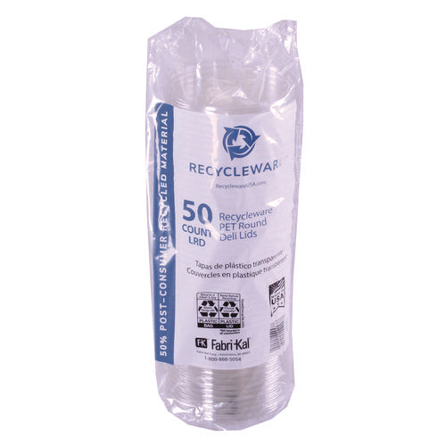 Image of Fabri-Kal® Recycleware Round Deli Container Lids, Flat Plug Fit, Clear, Plastic, 500/Carton