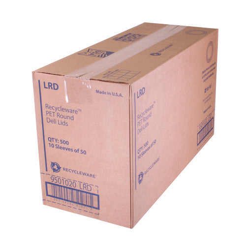 Image of Fabri-Kal® Recycleware Round Deli Container Lids, Flat Plug Fit, Clear, Plastic, 500/Carton