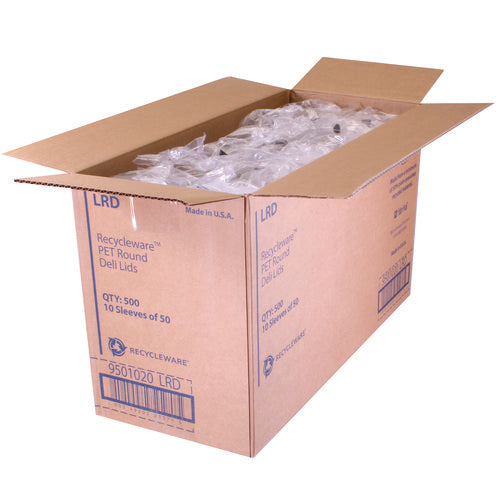 Image of Fabri-Kal® Recycleware Round Deli Container Lids, Flat Plug Fit, Clear, Plastic, 500/Carton