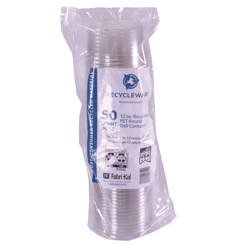 Image of Fabri-Kal® Recycleware Round Deli Container, 12 oz, 4.6" Diameter x 2.3" h, Clear, Plastic, 500/Carton