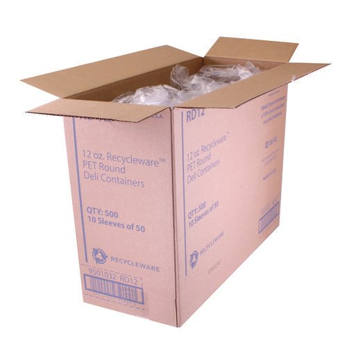 Image of Fabri-Kal® Recycleware Round Deli Container, 12 oz, 4.6" Diameter x 2.3" h, Clear, Plastic, 500/Carton