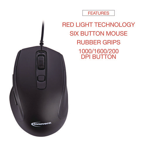 Image of Innovera® Full-Size Wired Optical Mouse, Usb 2.0, Right Hand Use, Black